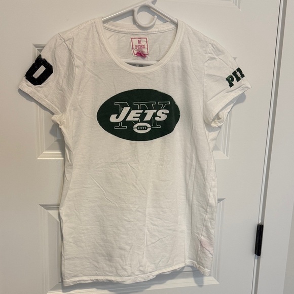 PINK Victoria's Secret White and Green Jets Tee - Picture 1 of 7